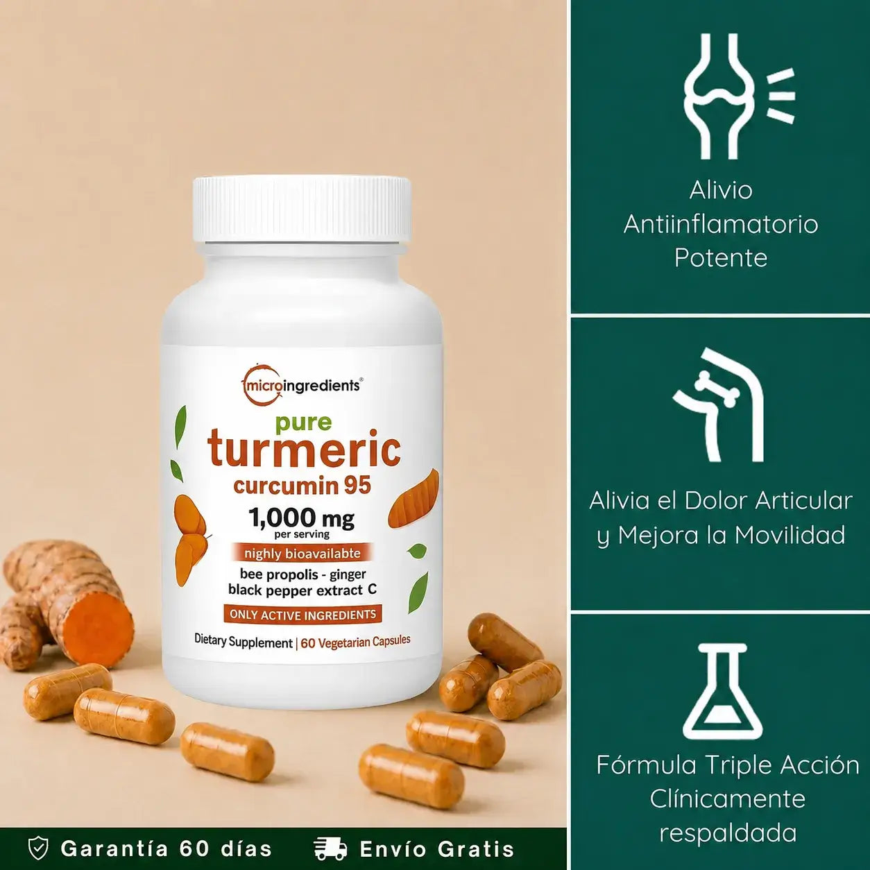 Cápsulas de Cúrcuma | Triple Acción Antiinflamatoria